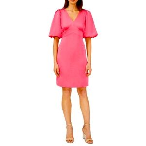 NWOT HALOGEN Puff Sleeve Satin Mini Dress in Pink Size Small